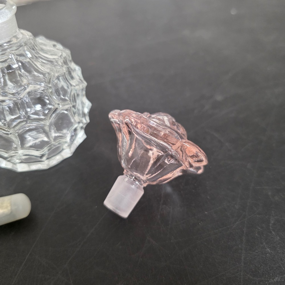 Irice Vintage Glass Perfume Bottle Pink Rose Stopper Extra Silver Dauber Decor - Picture 10 of 12